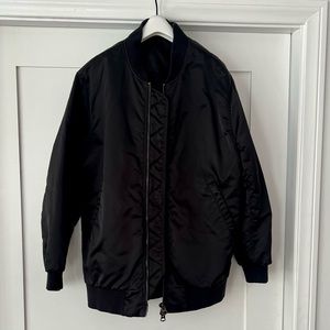 Acne Bomber jacket. Black satin and silk. Oversized. Medium.